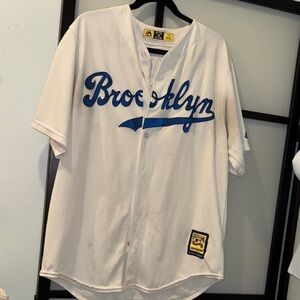 Majestic 42 Jackie Robinson Brooklyn White and Blue Jersey